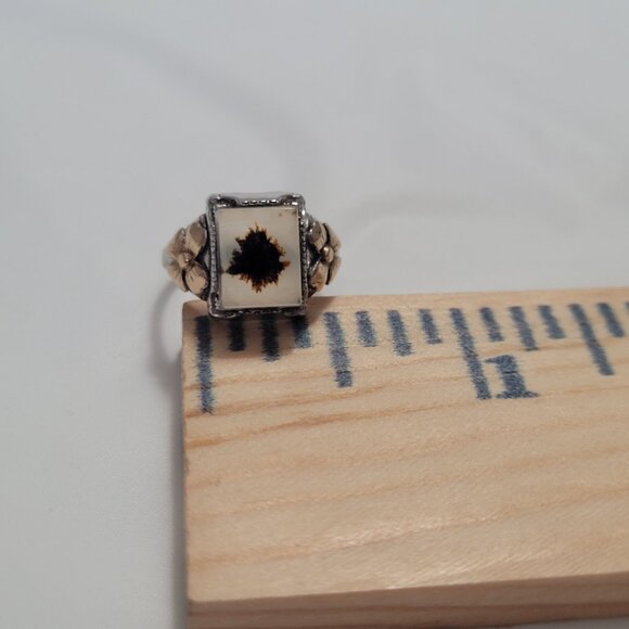 Moss Agate Sterling Silver & Gold Flowers Ring Vintage Ostby Barton Size 6 - Picture 11 of 15